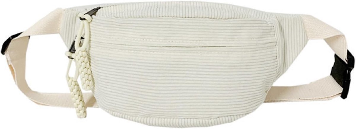 SnelShoppen - Dames Heuptas, Corduroy Schoudertas, Unisex Corduroy Bum Bag met Verstelbare Schouderriem, Voor Outdoor Activiteiten en Reizen, Wit, Tre