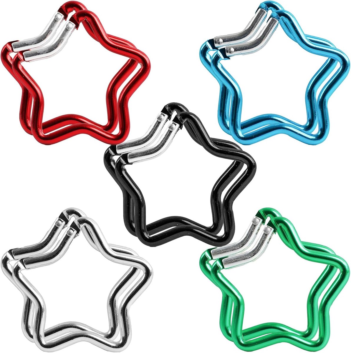 SnelShoppen - 10x Ster Carabiners Sleutelhanger - Stervormige Carabiner Haak - Duurzaam Aluminium - 5 Kleuren - Voor Outdoor Sporten en Activiteiten