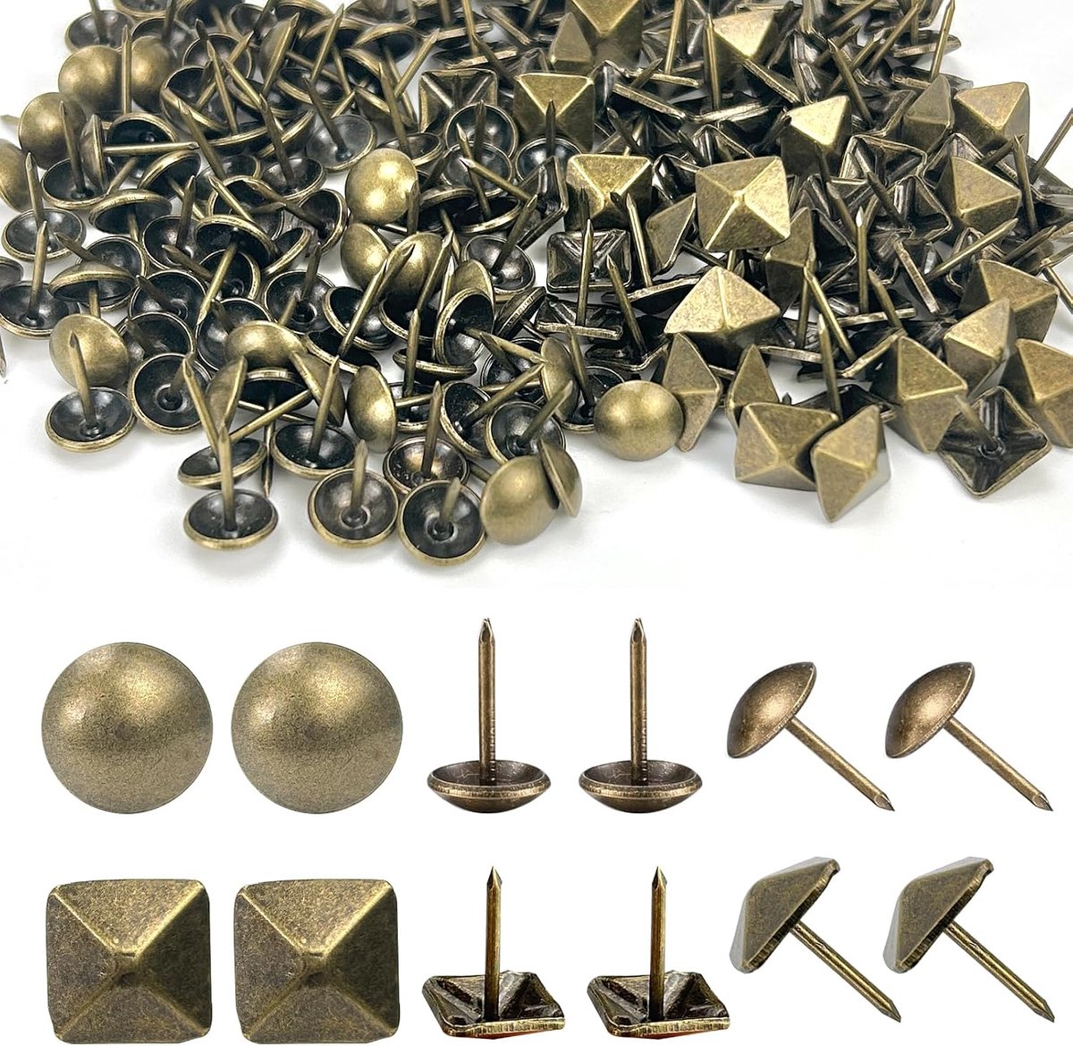 SnelShoppen - 180 Stuks Beklede Nagels, Cirkel, Vierkant Vintage Meubelnagels, Thumbtacks Hoofdnagels, Metalen Decoratieve Nagels, Antieke Decoratieve