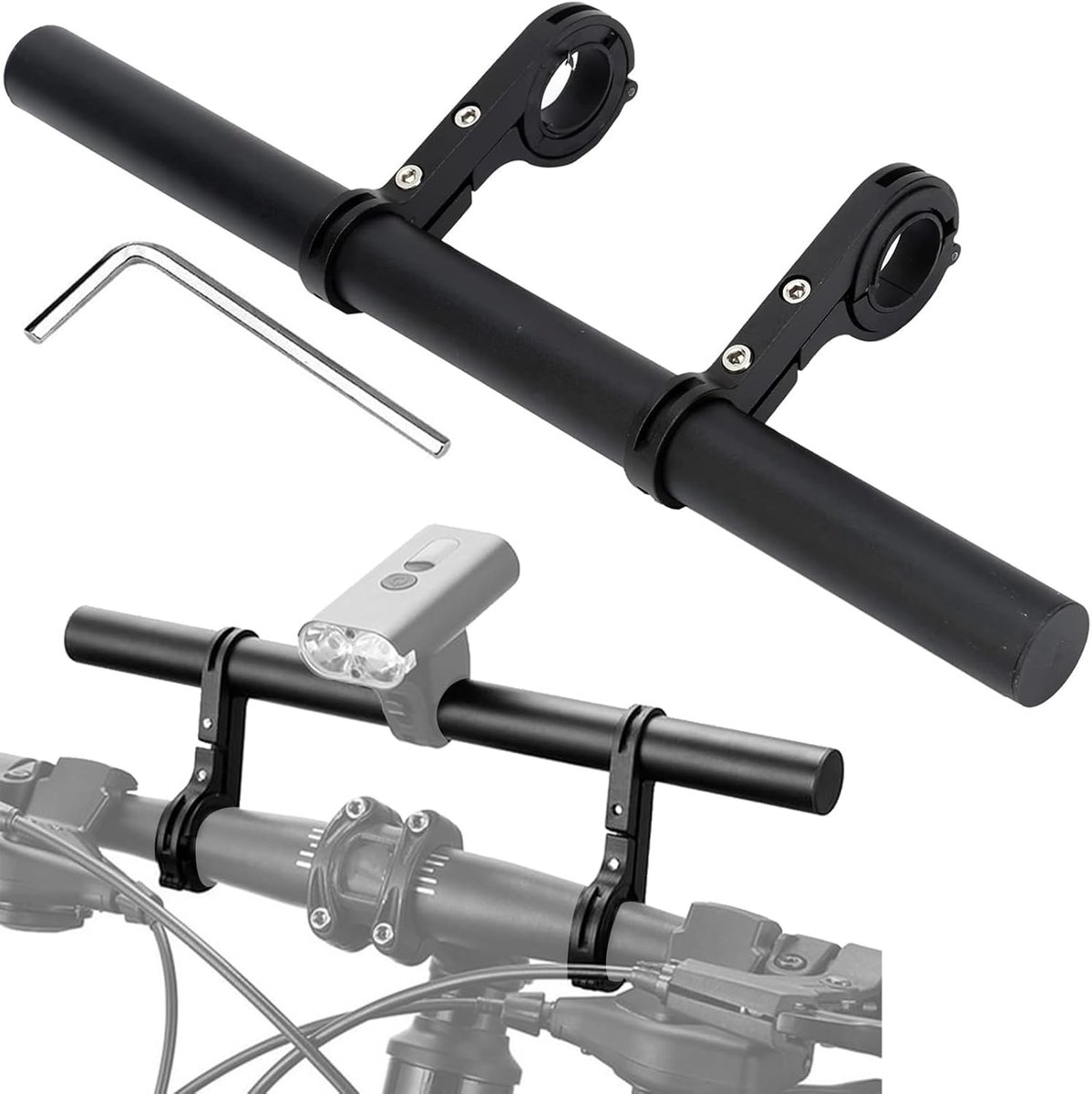 30cm Bicycle Handlebar Extender with 2 Pcs Clamp Brackets and 1 Piece Hex Wrench, Aluminum Universal Bicycle 1"-1.25" - ShopVlot