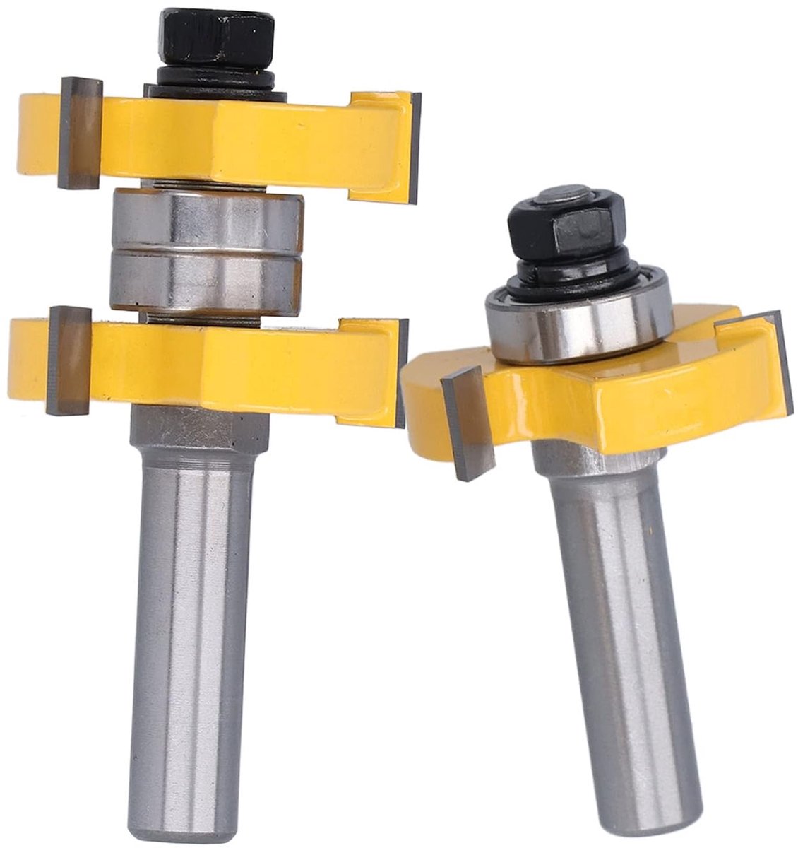 SnelShoppen - 2-delige Groove en Tong Messing Groefset Freesset voor CNC Graveren, Houtbewerking, Robuuste Carbon Staal, Voor Handgemaakte Lades en Me