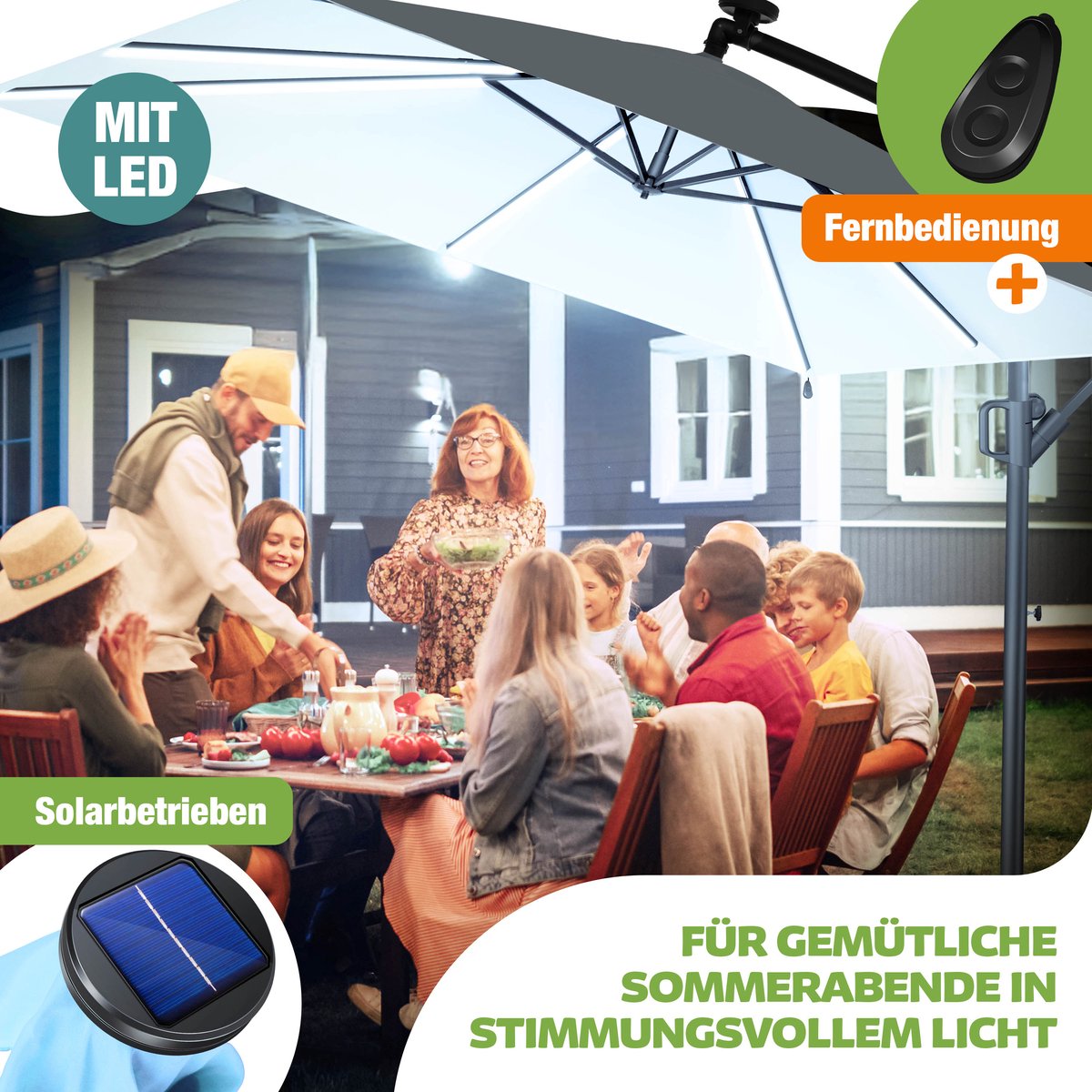 KESSER® Zweefparasol Holly – Parasol met hoes, windbescherming en zwengel – UV-bescherming, aluminium, waterafstotend – Tuinparasol Marktparasol – Lichtblauw/Zwart thumbnail 3