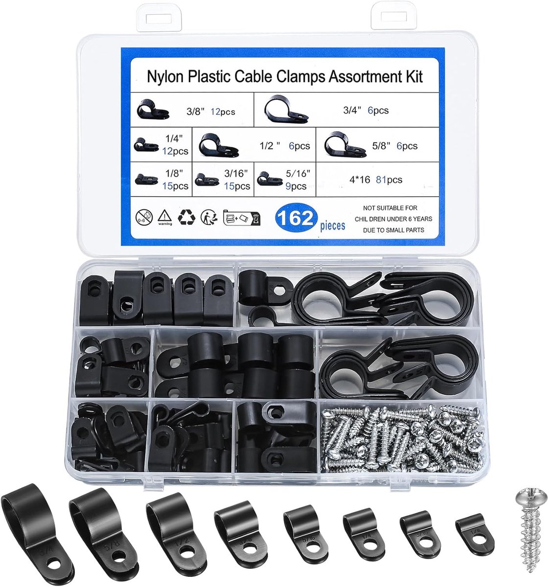 R-type kabelklemmen 162 stuks - nylon R clips - inclusief schroeven - stevige montage voor kabels - SnelShoppen