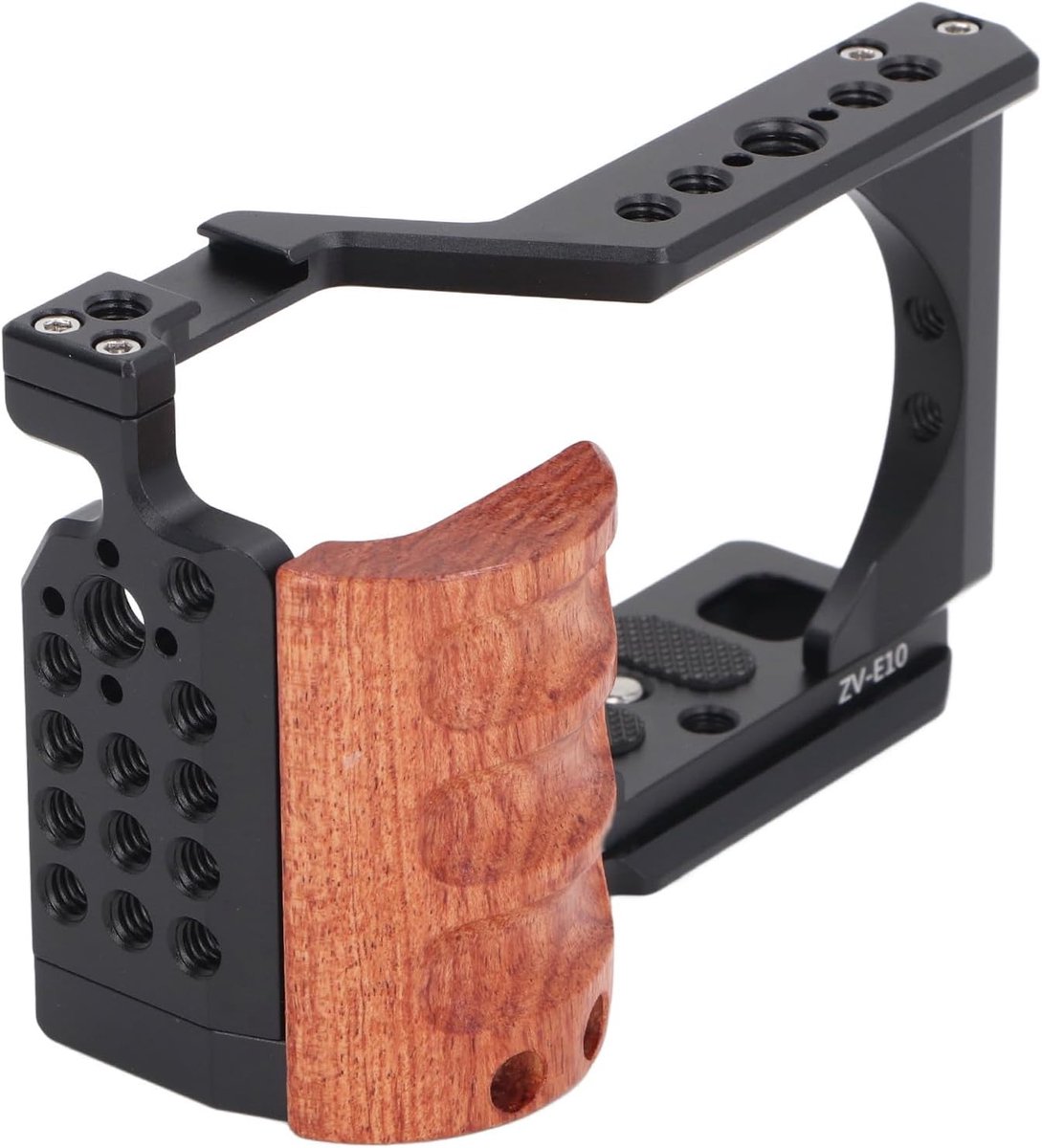 SnelShoppen - Camera Cage van Aluminium Legering met Geanodiseerd Houten Handvat, 3/8, 1/4 Draad en Koude Schoenen voor ZV E10 Camera's - Multifunctio