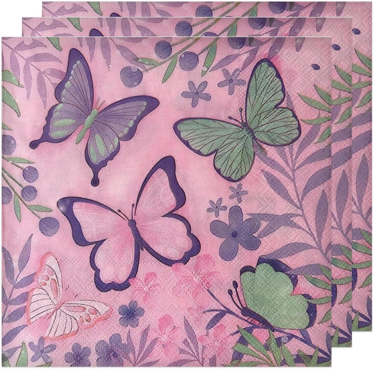 SnelShoppen - 40 Stuks Papieren Servetten met Vlinders en Bloemen, 17x17 cm, Absorberend en Stevig, Perfect voor Lente- en Zomerfeesten, Tuinfeest, Fa