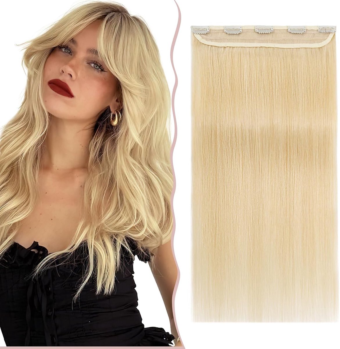 Klip-in Haarextensions van Remy Menselijk Haar, 55 g, 56 cm, Lang en Steil, #613 Strandblond, Volle Hoofdlook