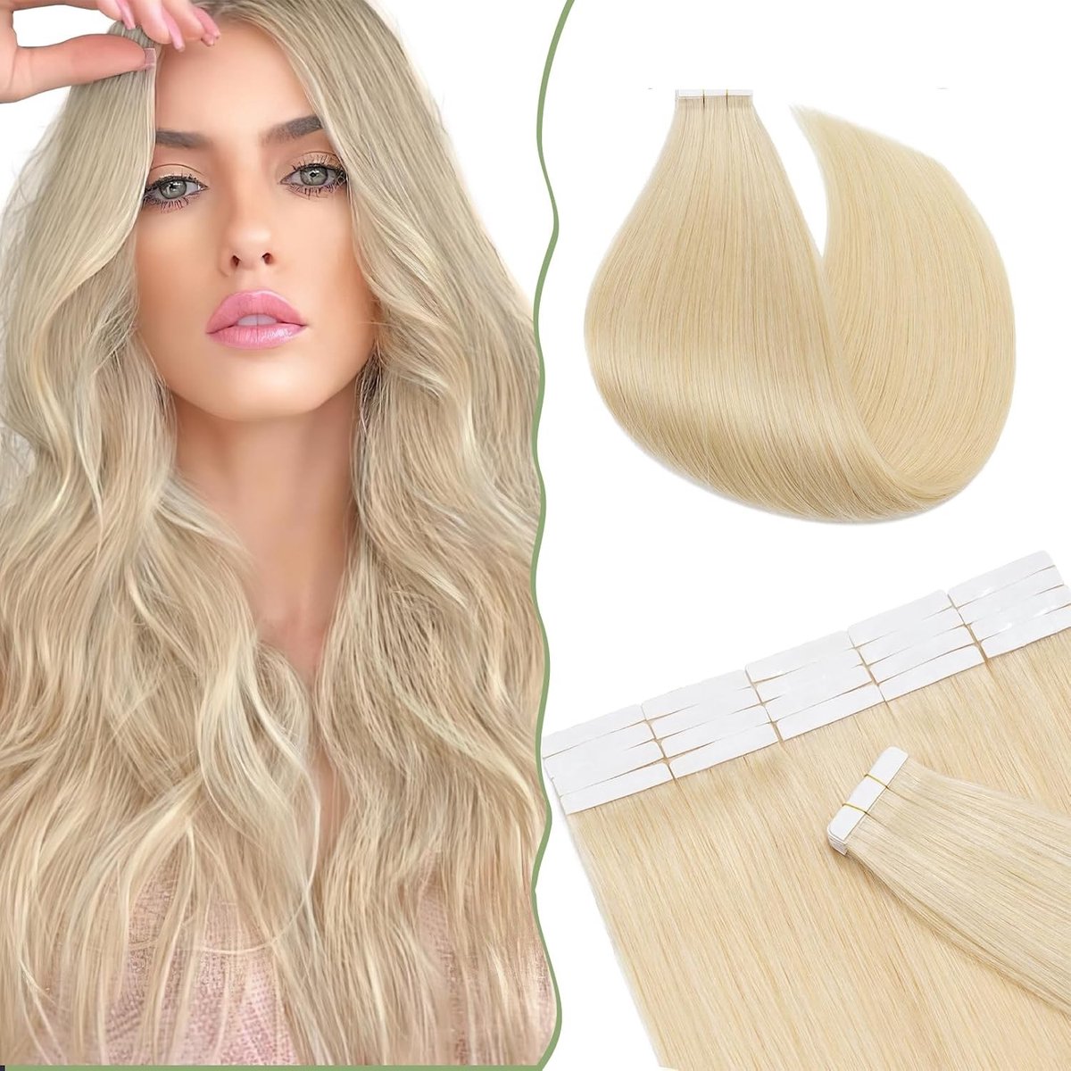 Tape-in Haarextensions van Menselijk Haar, 41 cm, 20 Stuks, Naadloze en Rechte Remy Haarstukken, Natuurlijk en Onzichtbaar, Perfect voor Volumineus Haar en Stijlvolle Looks