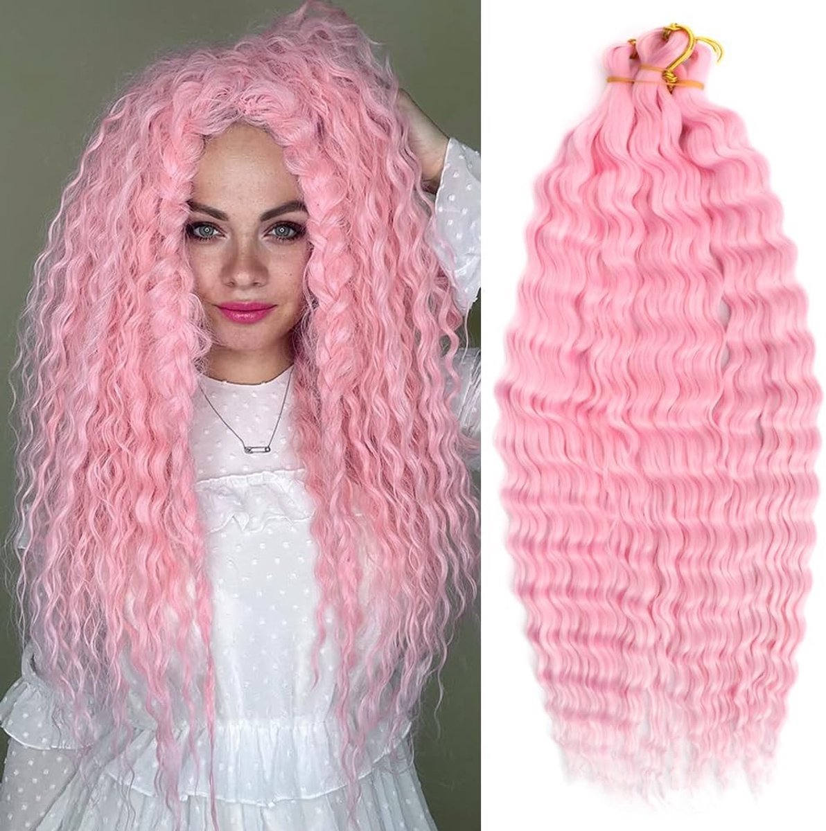 Diepe Twist Haarkrullen in Roze - 3 Packs Bohemian Ocean Wave Haargolven, 55cm Lange Haarextensies voor Vrouwen, Perfect voor Stijlvolle Looks en Feestjes