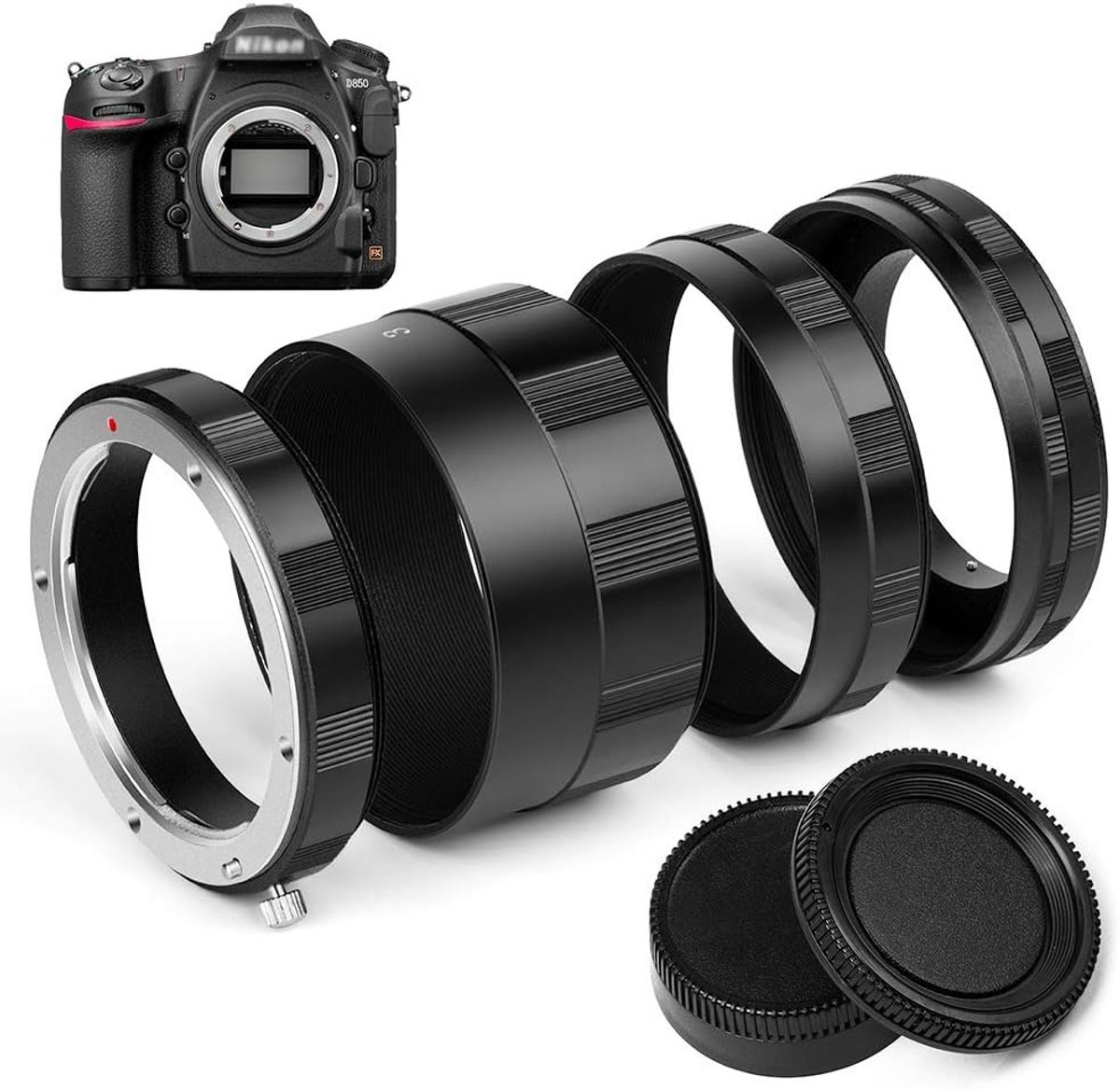 Verlengingsbuis voor DSLR-camera's met metalen montage en achterlensdop - Perfect voor fotografie en videografie