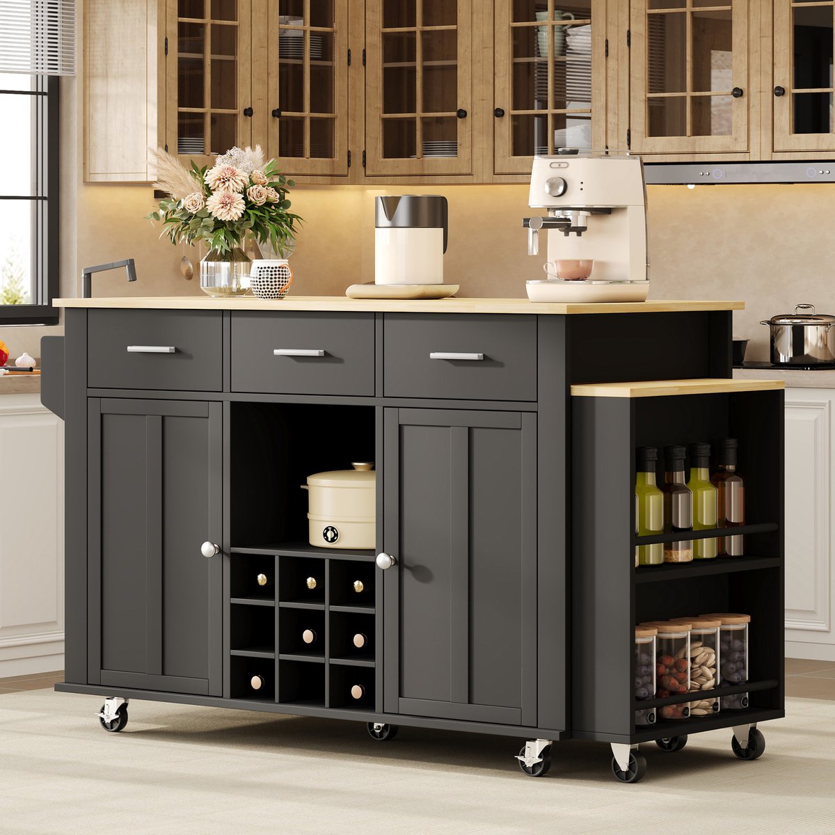 COVREO Wijnrek 136x50x93 cm zwart, MDF met 9 flessen en 3 lades