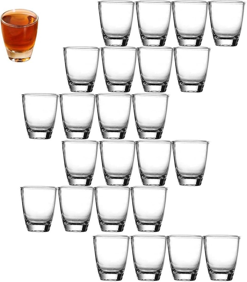 24 stuks borrelglaasjes glas, 35 ml/3 cl borrelglazen van helder glas met dikke bodem, transparante shotglazen, kleine likeurglazen, vaatwasmachinebestendig, dikke basis, voor familiebars