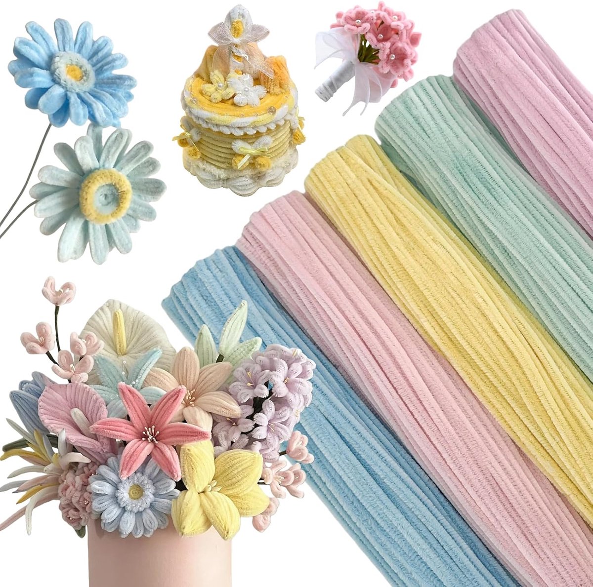 500 stuks, om te knutselen, 3 kleuren, 30 cm, pastelpijpenreiniger om te knutselen, bloemen, pijpreiniger, chenilledraad voor creatieve doe-het-zelfprojecten, decoraties