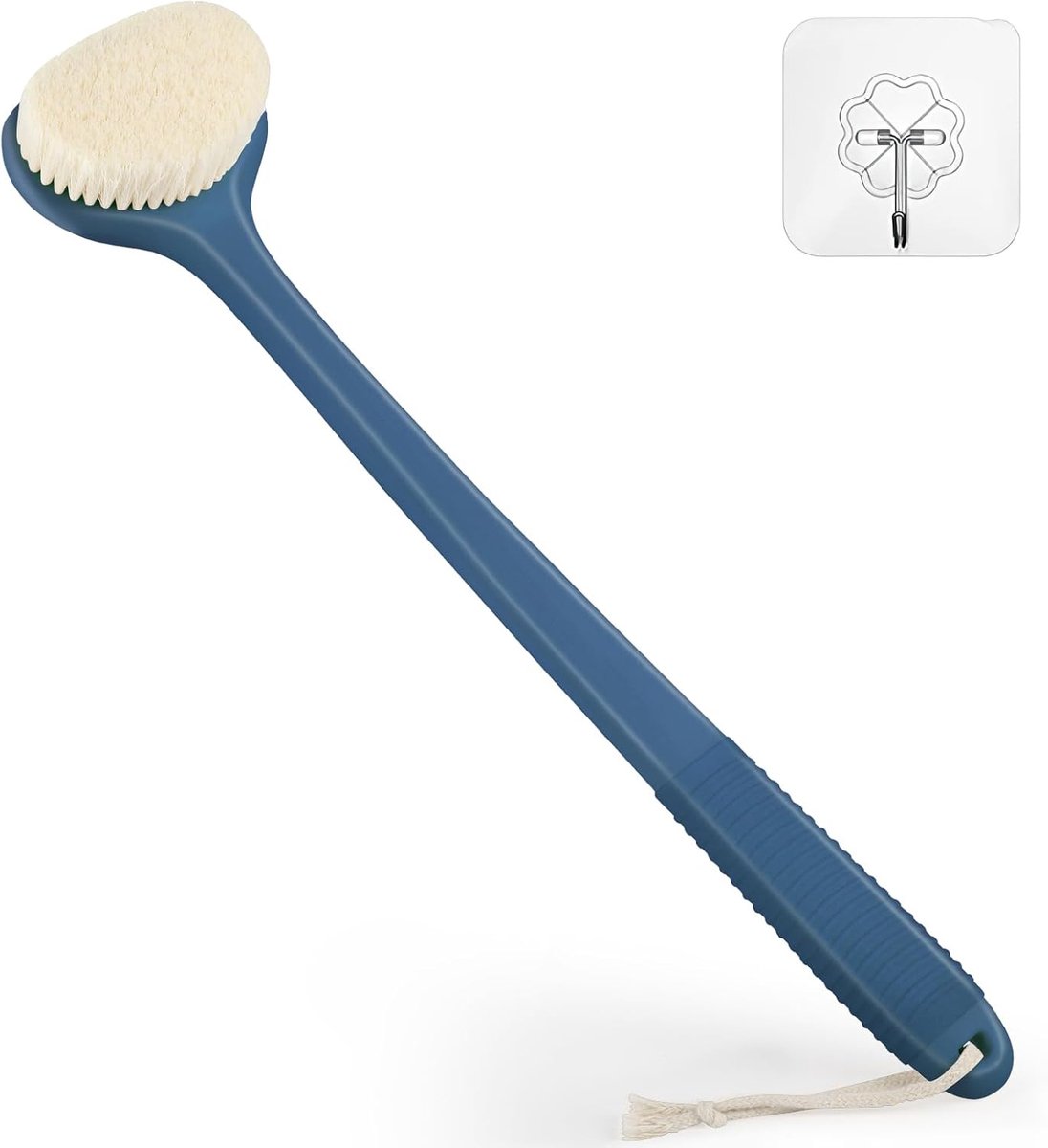 Rugschrobber voor douche, badborstel met 17 inch lange anti-slip handgreep, natte en droge borstelborstel voor lichaamsreiniging, rugborstel voor mannen en vrouwen, blauw