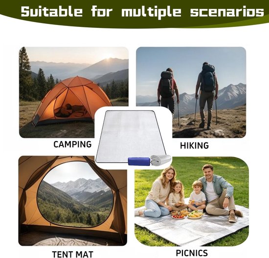 200 × 200 opvouwbare tentmat, vloermat, thermomat, koud, aluminium, dikke isolatiedeken, outdoor, isolatiedeken, isolatiemat, dubbelzijdig, thermodeken, mat — afbeelding 4