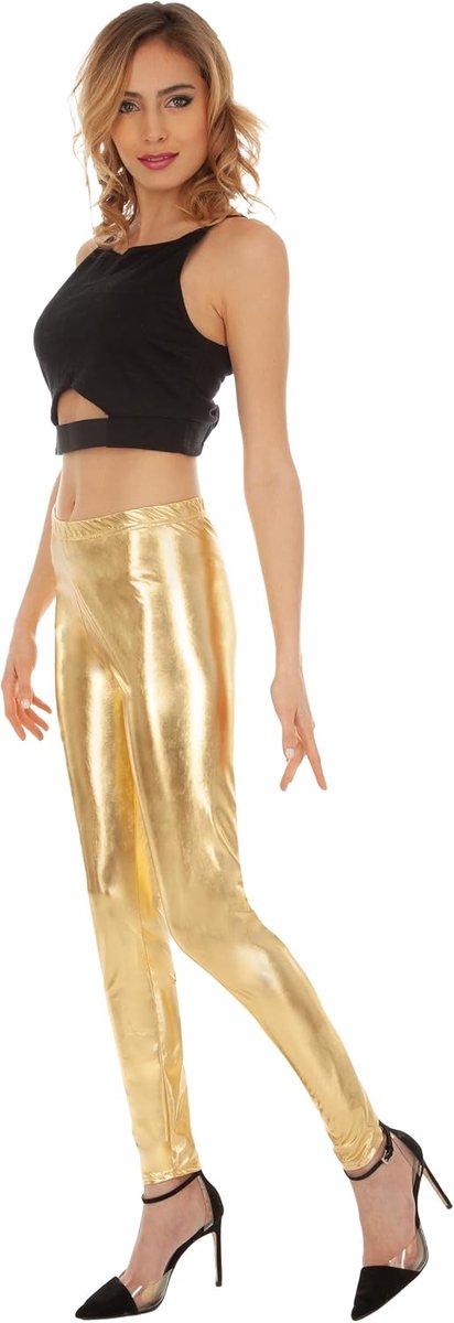 - Glanzende legging voor dames, hoge taille, festival en carnaval | Jaren 80-look voor themafeestjes en yoga, glanzende dameslegging met hoge taille