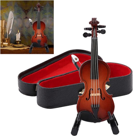 Viool Met Koffer - 's Werelds Kleinste Viool, Miniatuurmodel Met Standaardkoffer, Poppenhuisaccessoires, Mini Muziekinstrument Decor — afbeelding 3