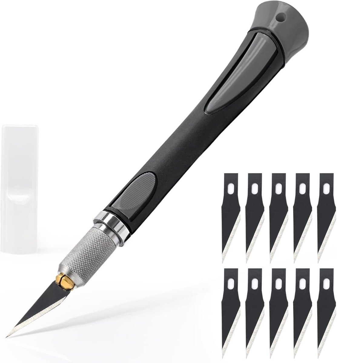 Precisiesnijder met 10 roestvrije oliemessen, scalpel, modelbouw van antislip rubber, precisiesnijder, voor kunstwerk, sculpturen, grijs