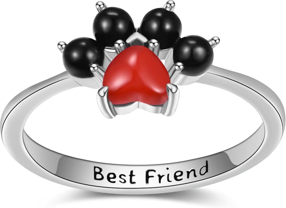 Hond Kat Pet Poot Print Ringen 925 Sterling Zilver Vrouwen Ringen Vinger Duim Voetafdruk Ring Party Verjaardag Sieraden Gift voor Vrouwen Meisje Huisdier Liefhebbers
