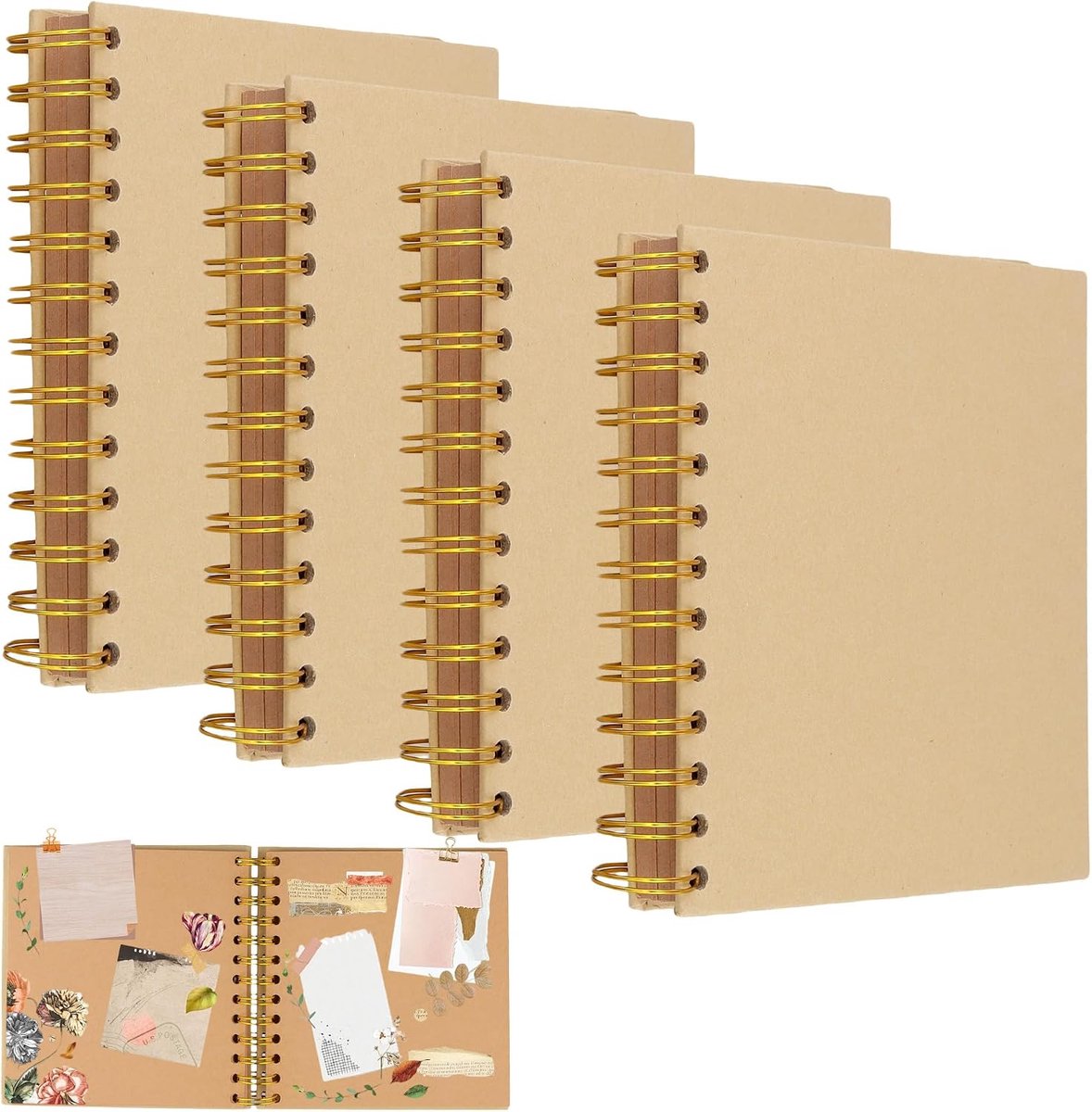 SnelShoppen - 4 Stuks Klein Fotoalbum Bruin Scrapbook Album Fotoboek DIY Gastenboek Spiraal 40 Pagina's 17,5 x 17,5 cm Voor Verjaardag Jubileum Bruilo