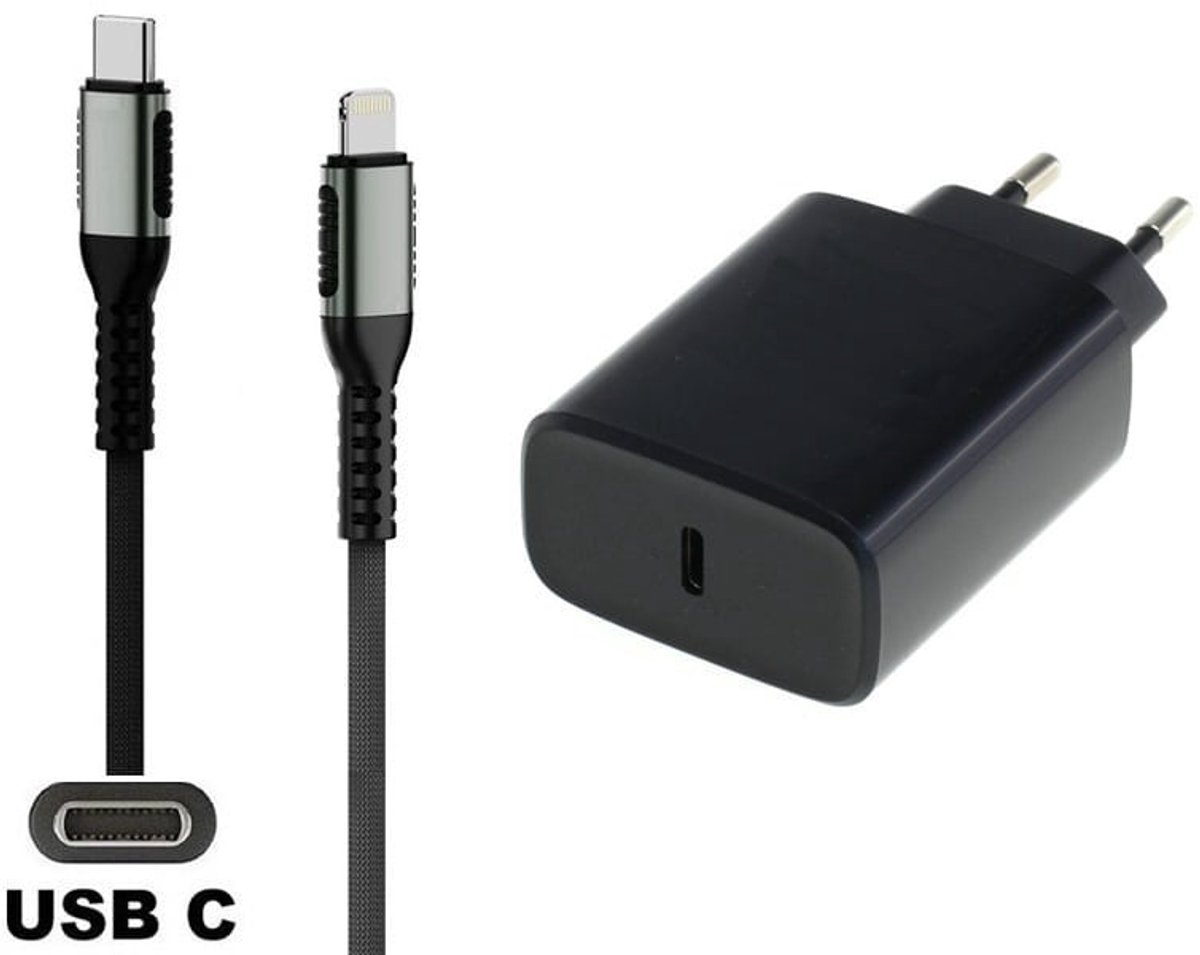 OneOne 20W snellader en screenprotector van glas voor iPhone 13 Pro Max en iPhone 14 Plus + 3,0m USB C naar Lightning kabel. PD lader. Universele oplader adapter. Glazen screenprotector past op Apple iPhone 13 Pro Max & iPhone 14 Plus