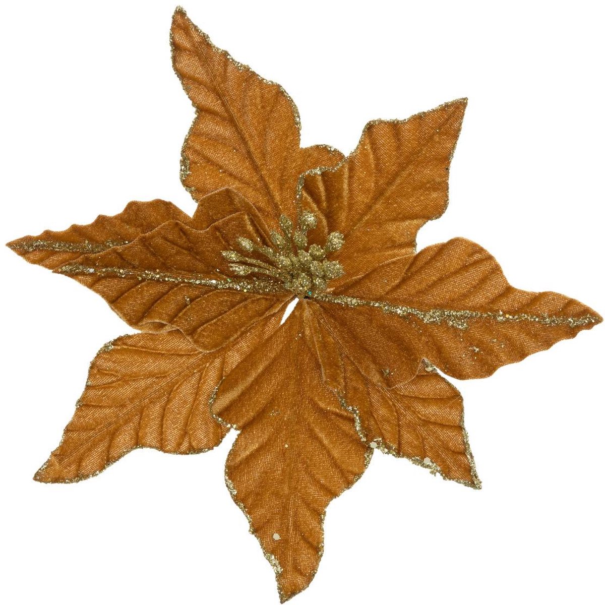 Poinsettia velours cuivre à pince 20cm