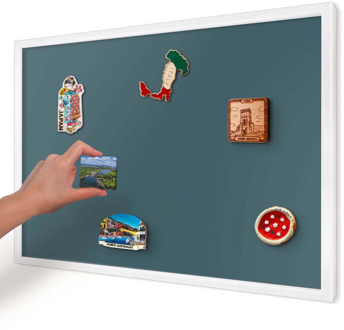 Artprintcave Turkoois Magneetbord mit Witte Lijst - 60x40 cm - Donker Turkoois Magnetische Organizer - Minimalist Magneetbord Voor Keuken - Achtergronden En Patronen