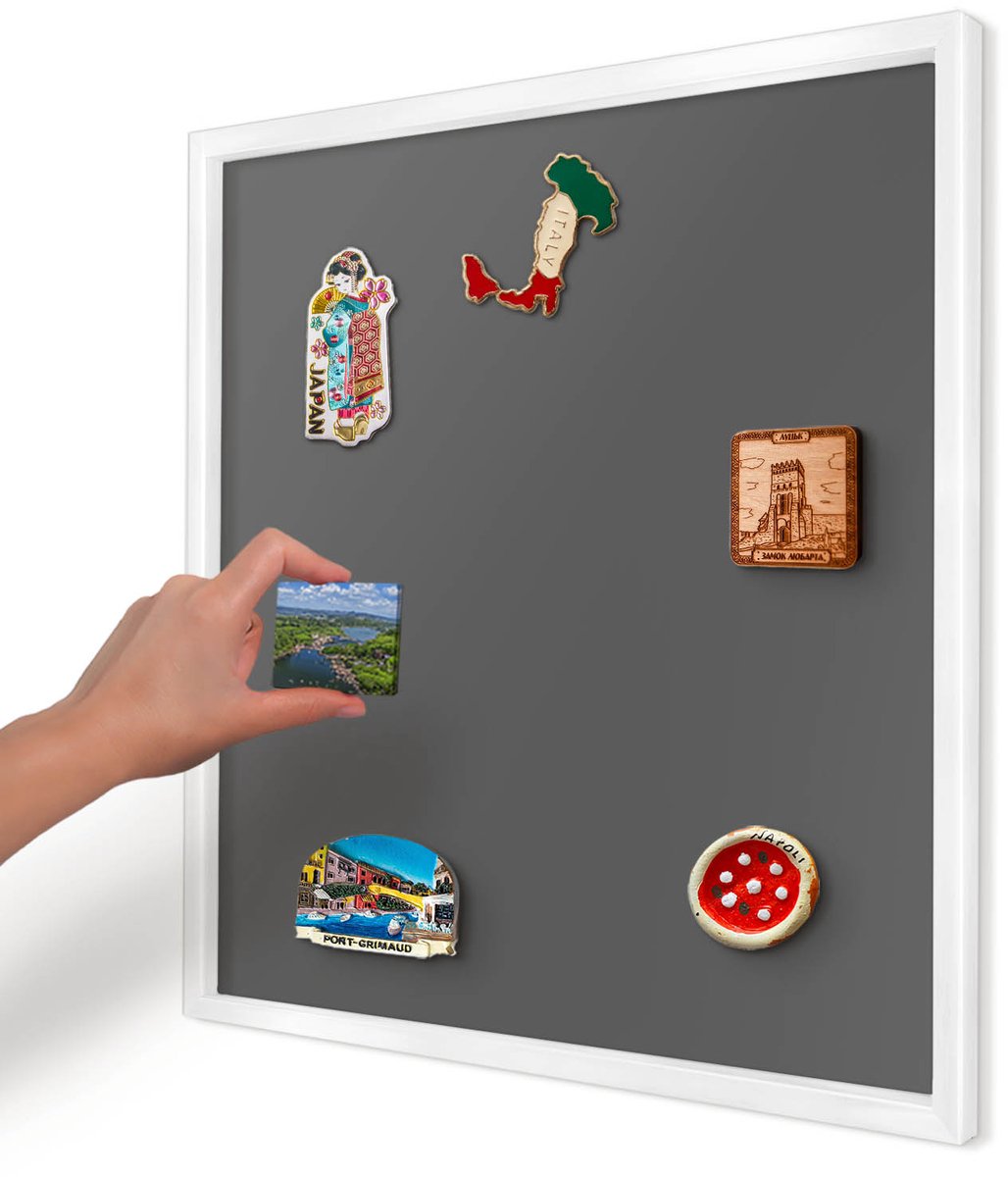 Artprintcave Grijs Magneetbord mit Witte Lijst - 50x50 cm - Donkergrijs Magneet Bord mit Frame - Minimalist Memobord Keuken - Achtergronden En Patronen