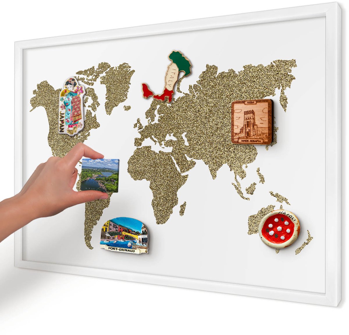Artprintcave Wit Magneetbord mit Witte Lijst - 60x40 cm - Wereldkaart Magnetisch Bord Voor Magneten - Modern Notitiebord - Kaarten