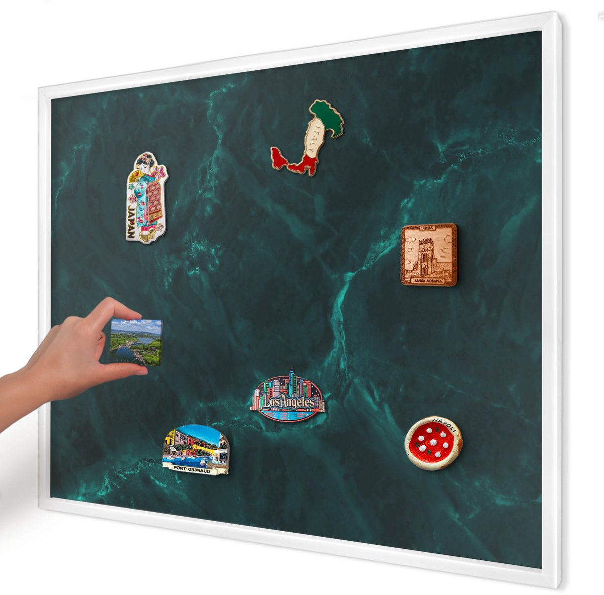 Artprintcave Groente Magneetbord mit Witte Lijst - 80x60 cm - Groene Diepte Magnetisch Bord - Abstract Notitiebord - Texturen