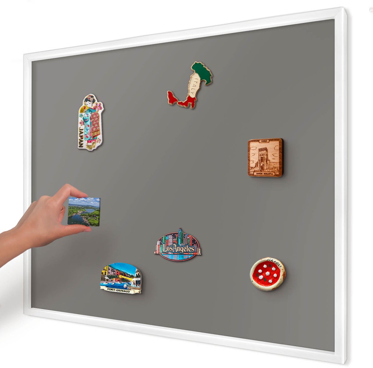 Artprintcave Blauw Magneetbord mit Witte Lijst - 80x60 cm - Donkergrijs Wandbord Magnetisch - Minimalist Memobord Keuken - Achtergronden En Patronen