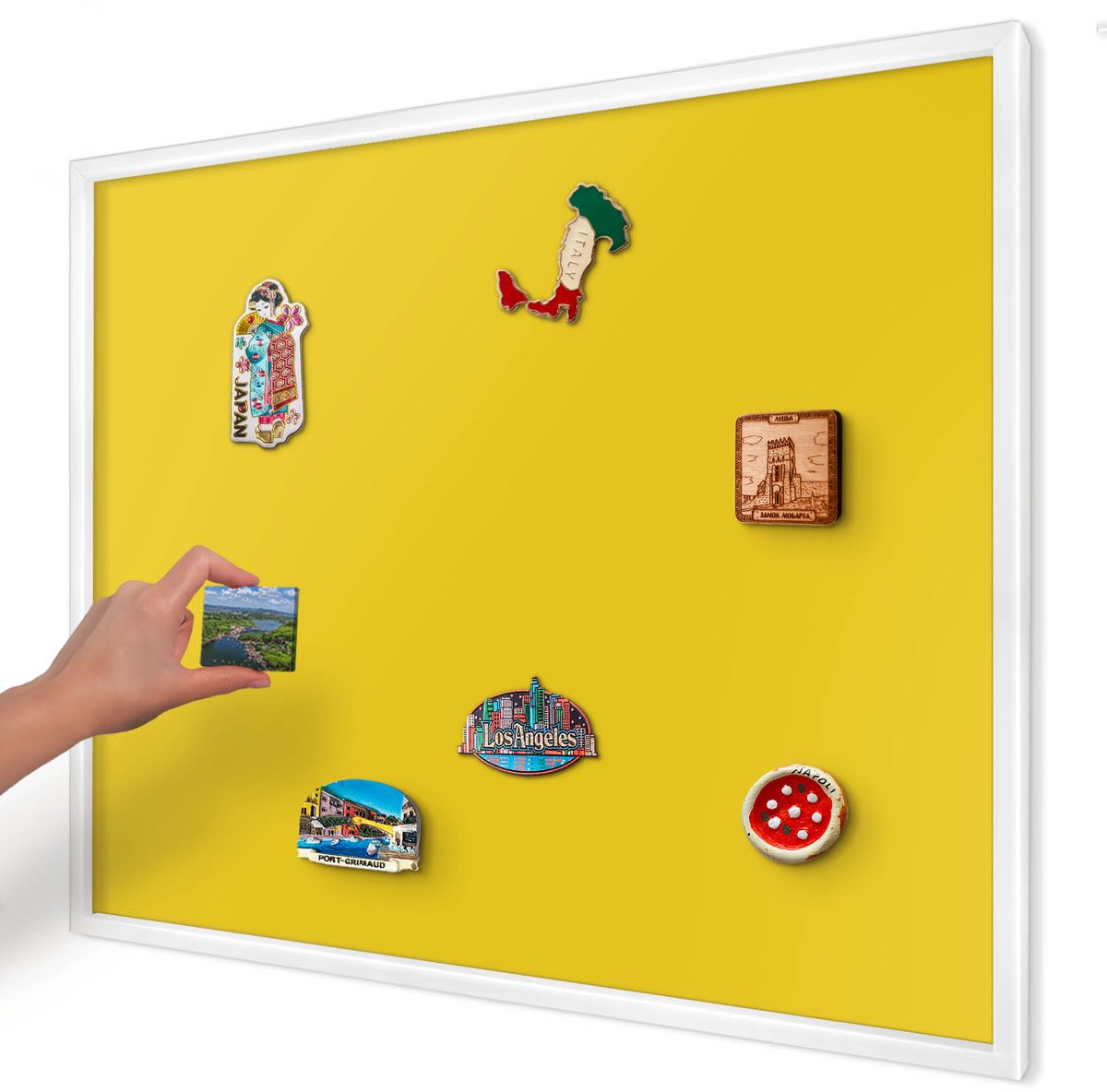 Artprintcave Geel Magneetbord mit Witte Lijst - 80x60 cm - Intens Geel Memobord Keuken - Minimalist Magnetisch Bord - Achtergronden En Patronen