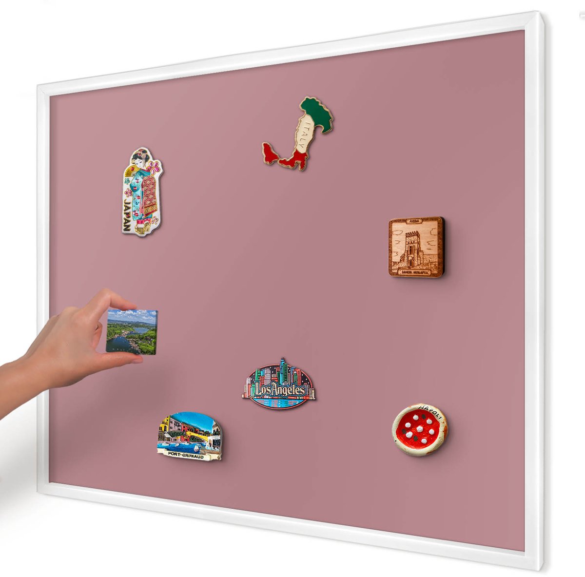 Artprintcave Roze Magneetbord mit Witte Lijst - 80x60 cm - Oudroze Magneetbord Voor Keuken - Minimalist Magnetisch Bord - Achtergronden En Patronen