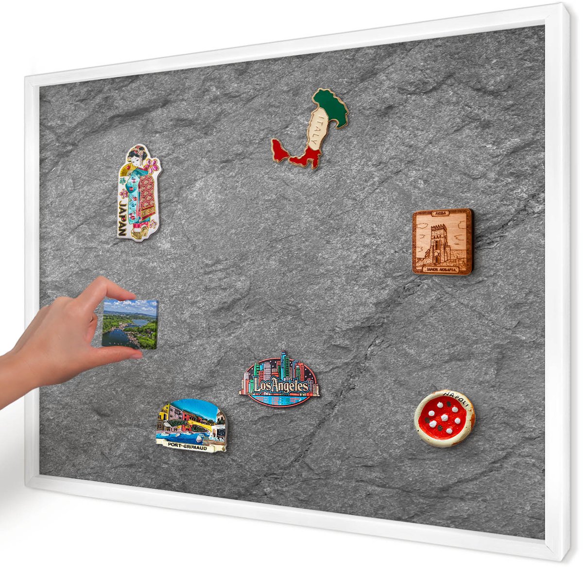 Artprintcave Grijs Magneetbord mit Witte Lijst - 70x50 cm - Grijze Steen Magnetisch Bord - Minimalist Notitiebord - Texturen