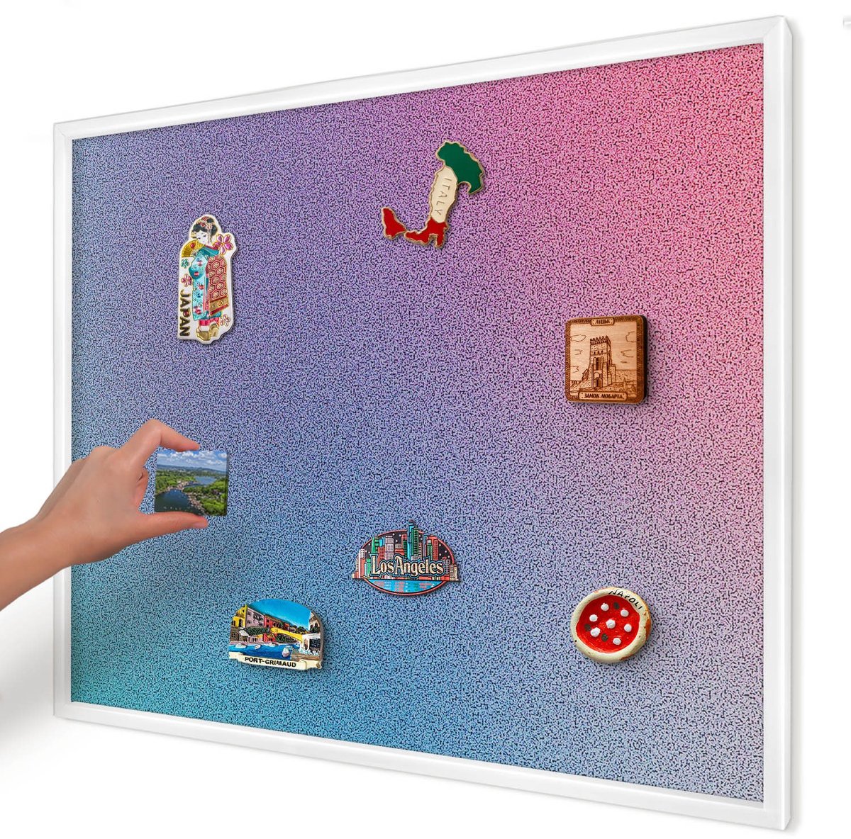 Artprintcave Paars Magneetbord mit Witte Lijst - 80x60 cm - Kleurrijk Verloop Magnetisch Bord Voor Magneten - Abstract Memobord Keuken - Abstractie