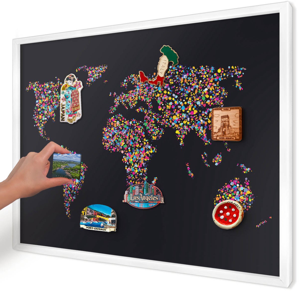 Artprintcave Zwart Magneetbord mit Witte Lijst - 70x50 cm - Kleurenkaart Notitiebord - Abstract Wandbord Magnetisch - Kaarten