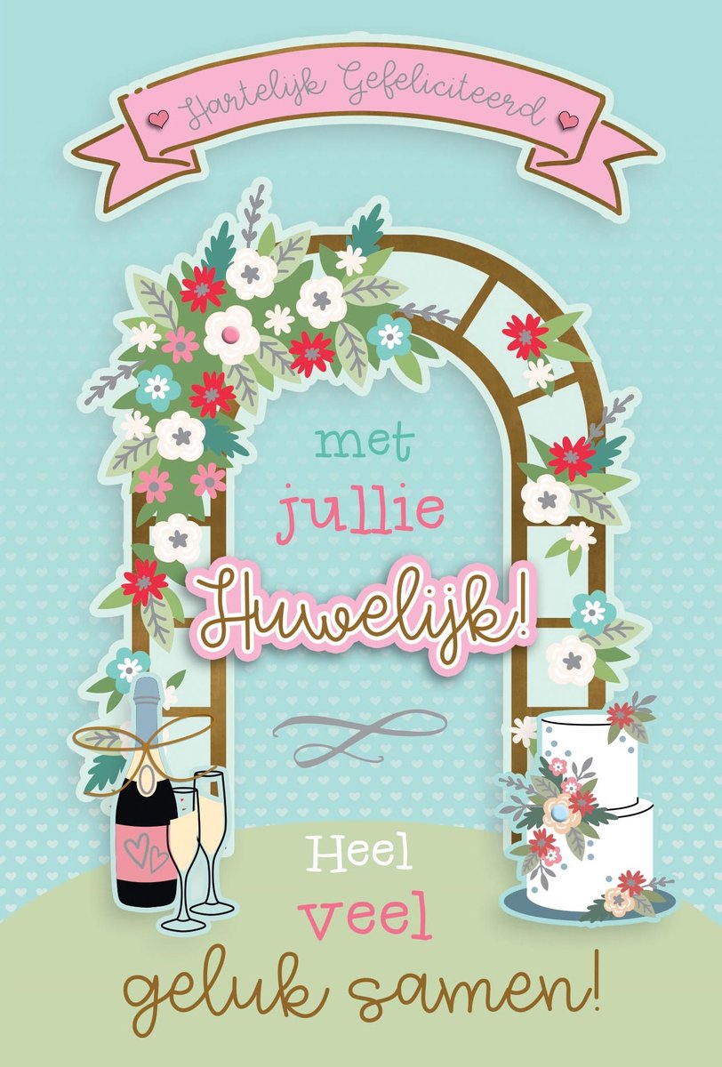 Wenskaart | 6 stuks | Luxe 3D wenskaart hartelijk gefeliciteerd met jullie huwelijk!