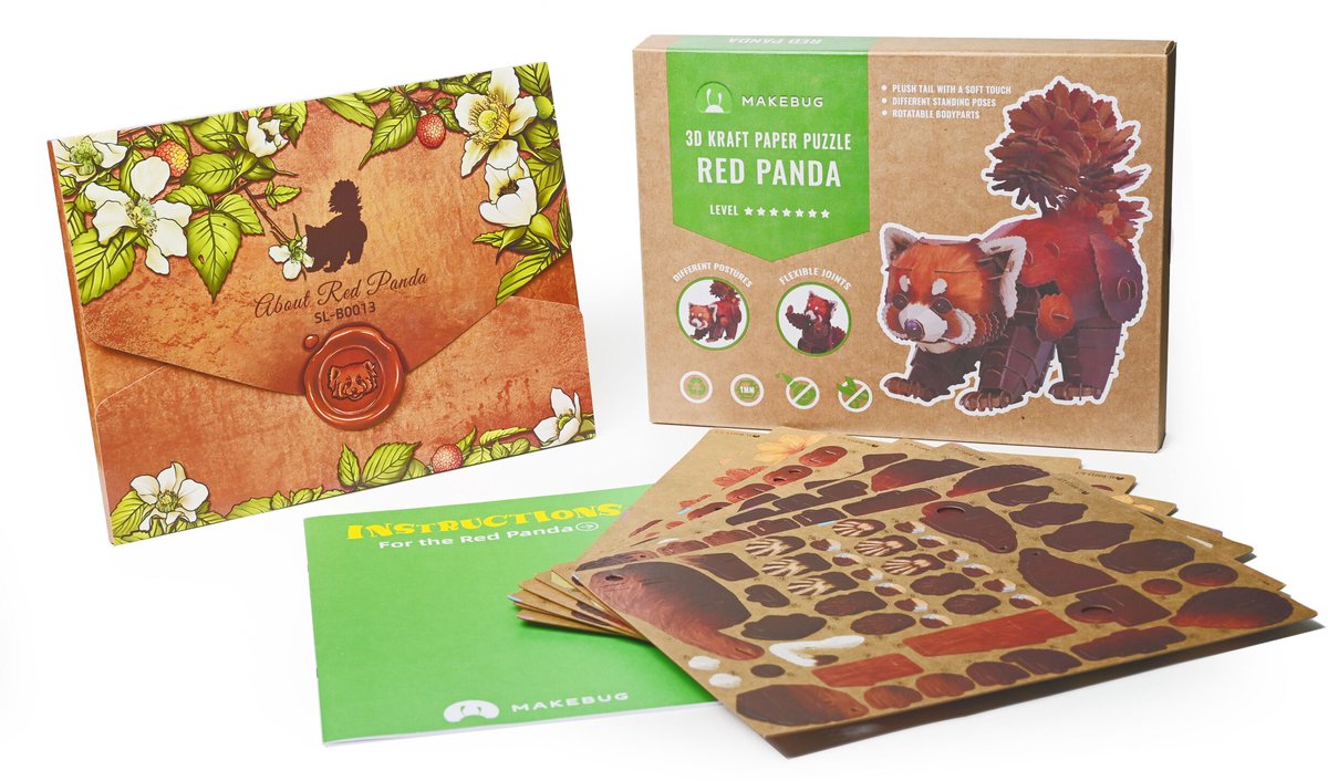 MakeBug, 3D Modelbouwpakket, Bring Nature Home, Red Panda, MB-B-0013, 16x9x14cm