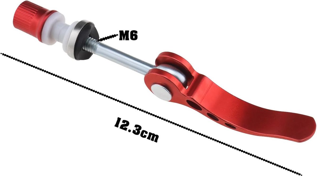 SnelShoppen - 2 Stuks M6×65mm Fiets Snelspan Zadelpen Klem Fiets Zadel Bout Buis Lengte Slotmoer Voor Racefiets Mountainbike, Rood