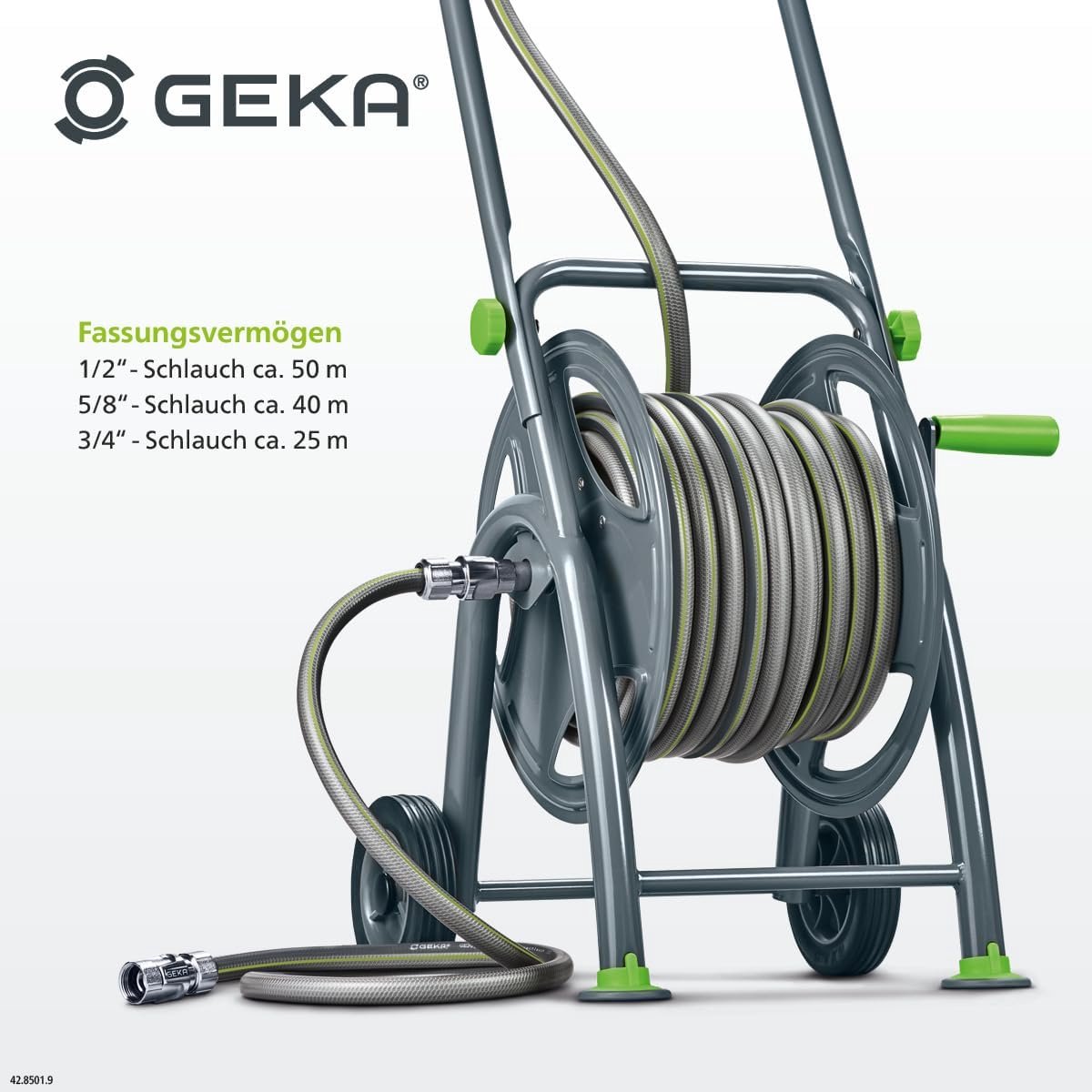 SnelShoppen - Geka Plus P25 slanghaspel, grijs/groen, 25 meter, staal, tuin, buiten, water, eenvoudig opbergen, gebruiksvriendelijk, duurzaam