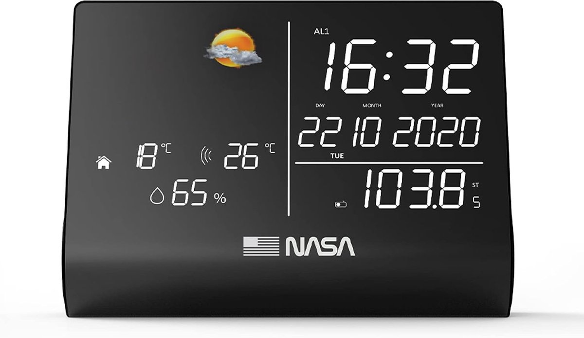 SnelShoppen - Weerstation met Bluetooth Speaker - NASA WSP1300 - Digitale Weermetingen, Temperatuur, Luchtvochtigheid, Draadloze Verbinding, Ideaal vo