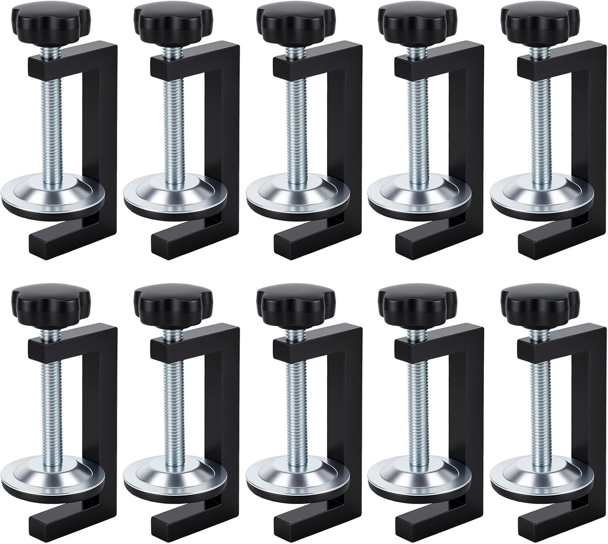 SnelShoppen - Set van 10 G Klemmen 10-57 mm Zwart Verstelbare Schroefklemmen Metaal voor Houtbewerking Werkbank