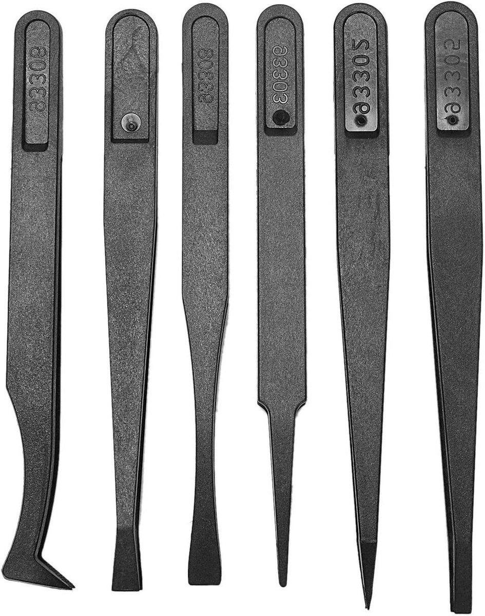 Precisie Pincet Set - Antistatisch Gereedschap - Elektronica Reparatie - Handgemaakte Tips - 6 Stuks - Zwart