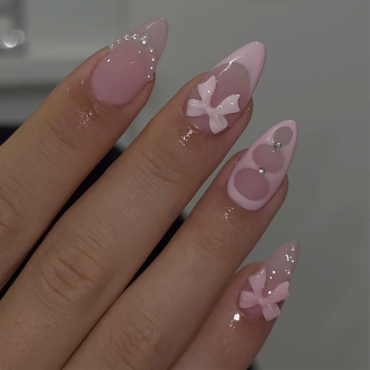 Press on Nails 24pcs - Roze 3D Strik Ontwerp - Valse Nagels voor Vrouwen & Meisjes - Perfecte Pasvorm - ShopVlot