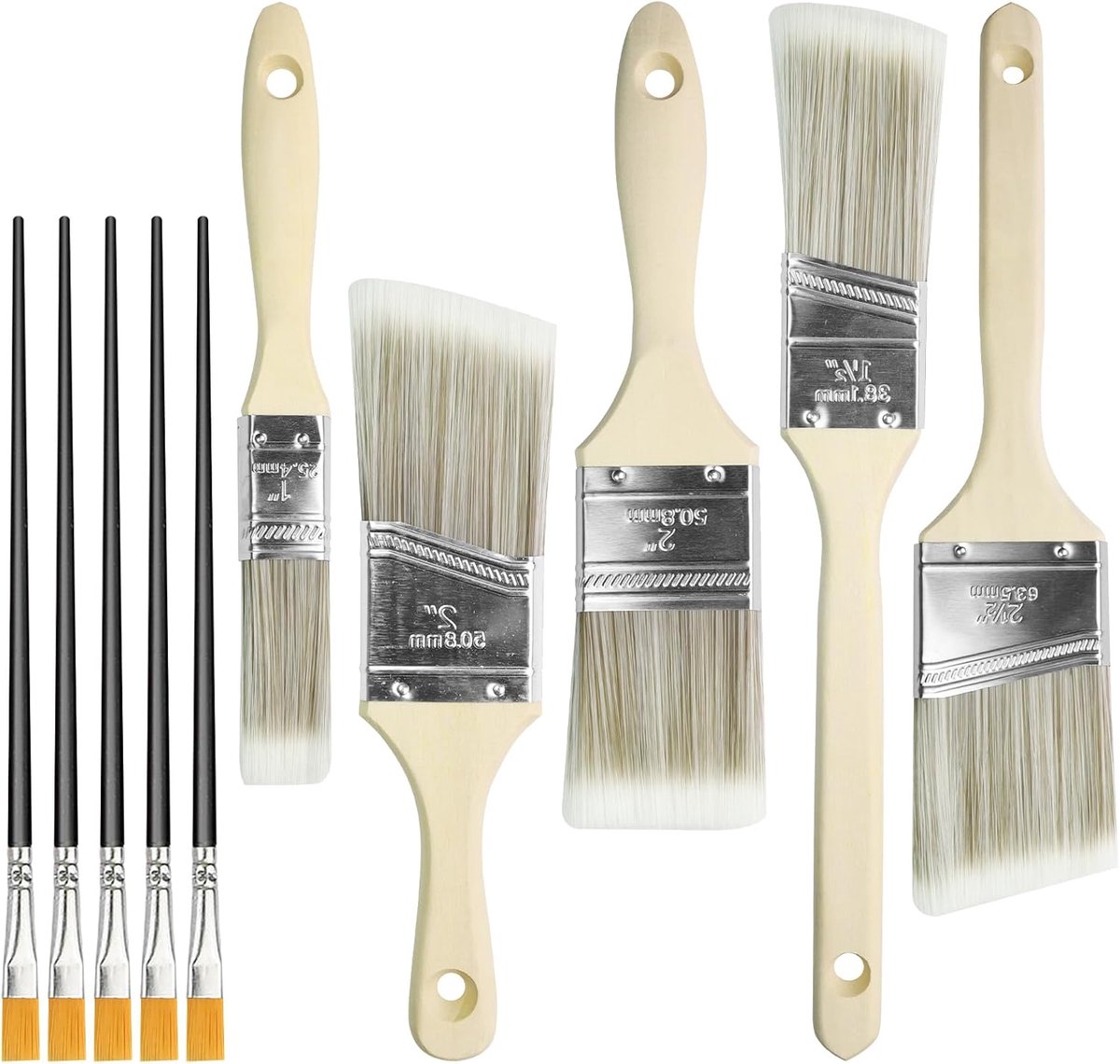 SnelShoppen - Flatkwasten Set 10 Stuks, Houten Handvat, 20/35/45/55mm Verfkwasten voor Muren, Plafonds, Meubels, Ramen, Deuren, Vernis, Renovatie, DIY