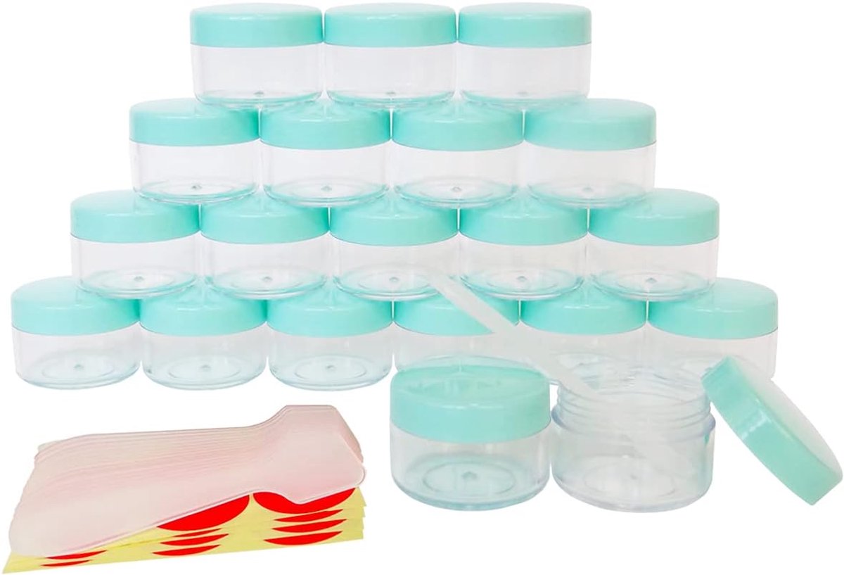 SnelShoppen - 20pcs 15g Lege Reiskosmetica Potten, Mini Cosmetische Containers met Groene Deksels, 15ml Ronde Potten voor Make-up, Gezichtsreinigers,
