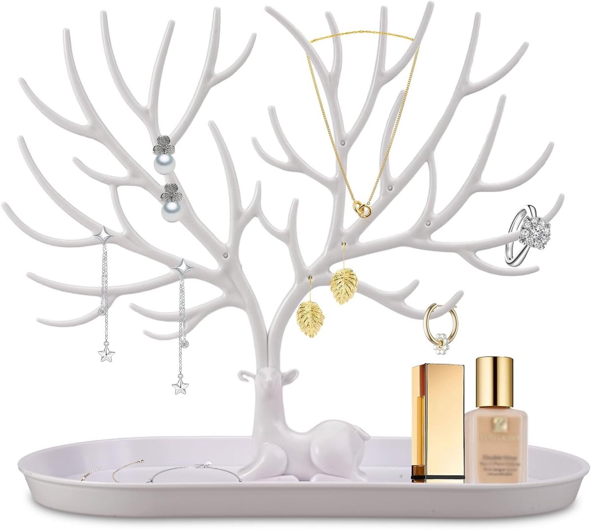 SnelShoppen - 2 in 1 Antler Sieradenstandaard Oorbellenhouder en Kettinghouder | Multifunctionele Sieradenopberger voor Oorbellen, Kettingen en Armban