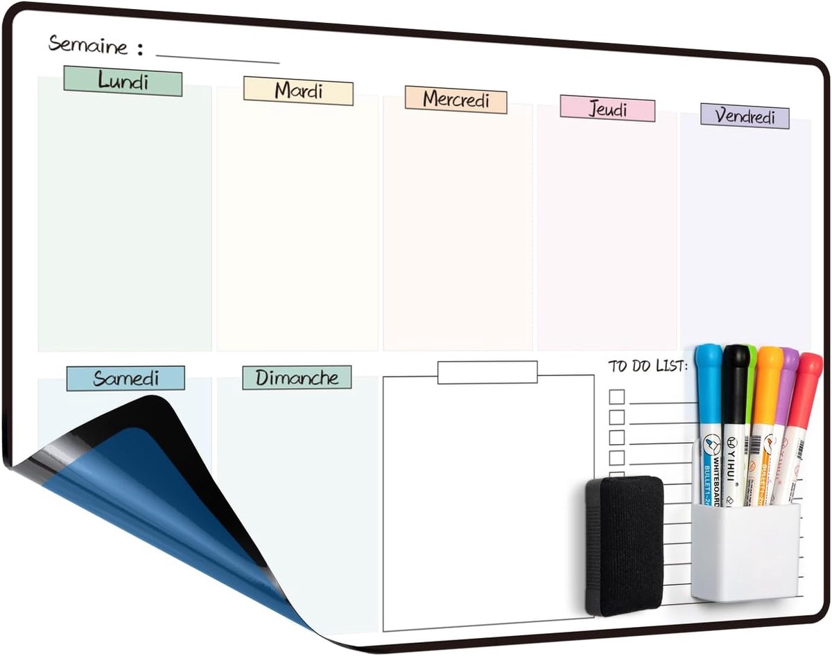 SnelShoppen - Zelfklevend Franse Whiteboard Wekelijks Planner + To Do Lijst - Niet-Magnetisch - Ideaal voor Thuis, Kantoor, School - Wit, 60x90 cm