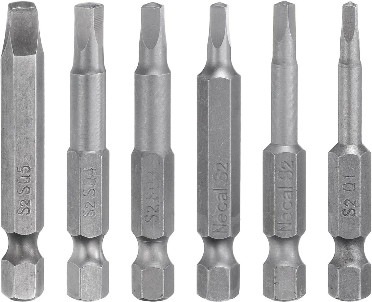 SnelShoppen - 6-Delige Set Vierkante Schroevendraaier Bits SQ1.0/SQ2.0/SQ2.74/SQ3.0/SQ4.0/SQ5.0 S2 Staal 1/4 Inch Hex Shank 6.56 Inch Lengte Magnetisc