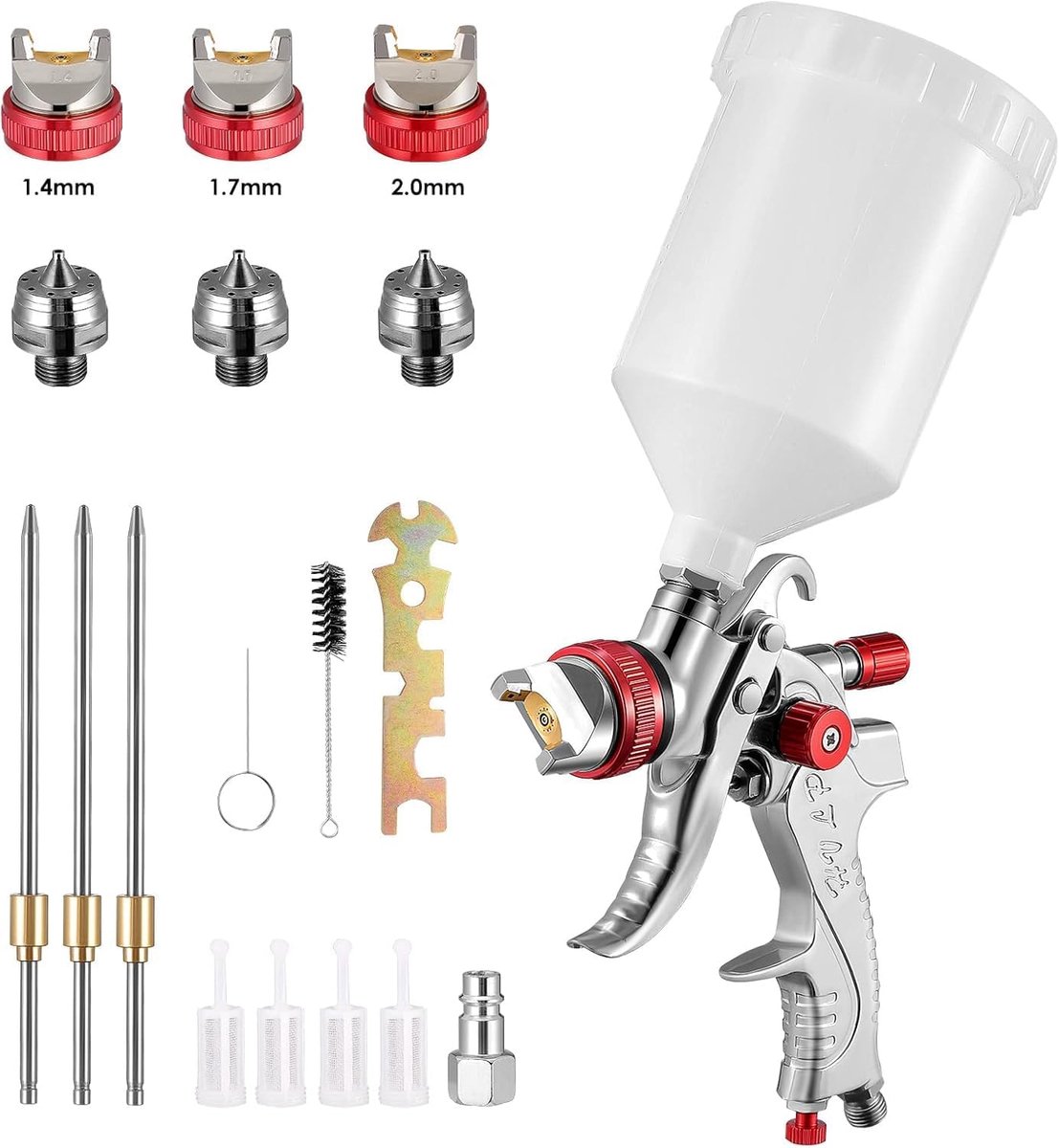 SnelShoppen - HVLP Verfspuitpistool, Gravity Luchtverfspuit, Kleine Reparatiespuit voor Leercoating, Handmatig Verfspuit met 1.4/1.7/2.0 mm Doppen, 60