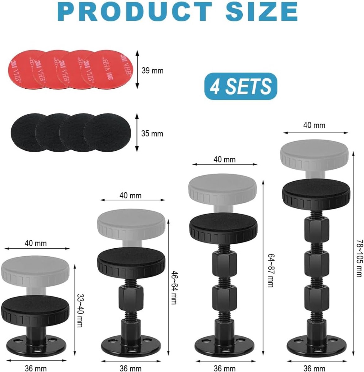 SnelShoppen - Set van 4 Verstelbare Bedframe Spacers, Wandbevestiging met Bedondersteuning, Stabiliser en Wandbescherming, 78-105 mm, Hoogwaardige ABS